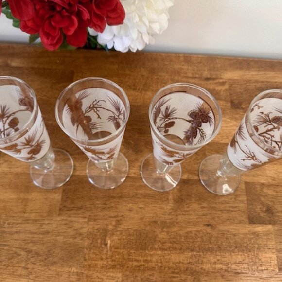 Vintage Libbey Frosted Pine Cone Pilsner Glasses Gold Trim Set of 4‎ Mid Century - Picture 3 of 4